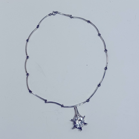 VNTG Early 20th Century Sterling Silver Necklace Large 💎 Svwarvoski Crystal